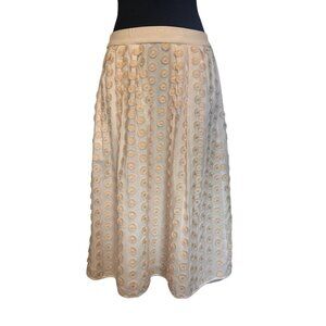 J. Crew Size 2 Cream Polka Dot Midi Skirt With Embroidered Overlay NWOT